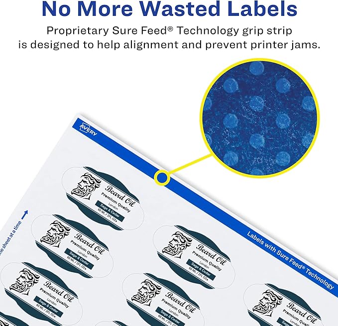 Avery Glossy White Oval Scalloped Labels, Sure Feed Technology, 2" x 3", 80 Glossy White Labels, Print-to-The-Edge, Permanent Adhesive, Laser/Inkjet Printable