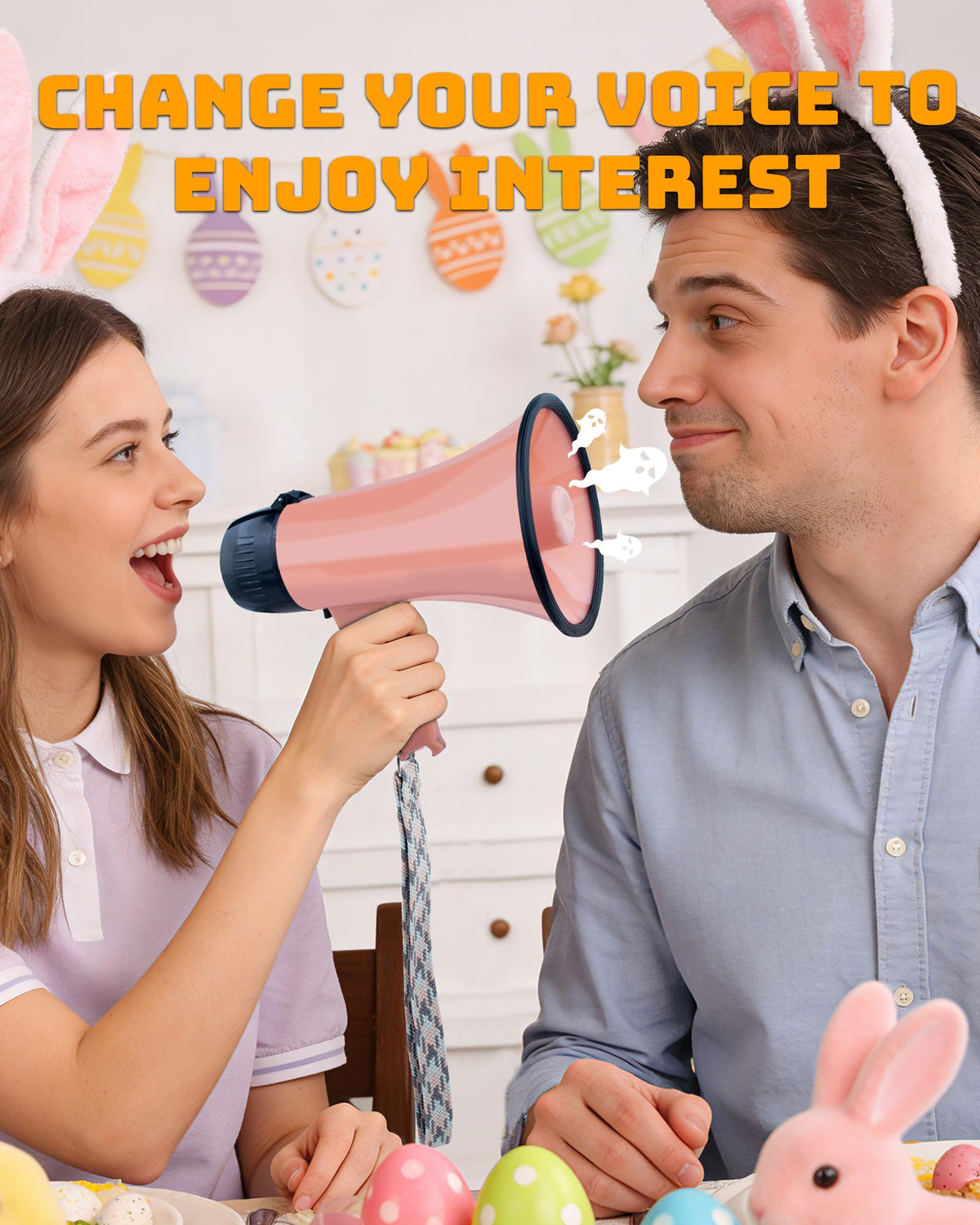 MyMealivos Prank Voice Changer Megaphone with 6 Different Sound Effects Voice Changing Bullhorn for Birthday Party, White Elephant Gift Exchange-Pink
