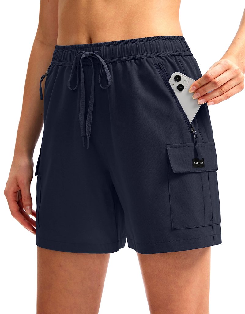 SANTINY Women's 5''/ 7'' Hiking Cargo Shorts Quick Dry Lightweight Summer Shorts for Women Athletic Golf Zipper Pockets(Navy_S)