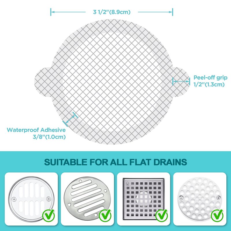 25 Pack Disposable Shower Drain Hair Catcher Mesh Stickers - Peel & Stick Drain Strainers to Prevent Clogs, Strong Waterproof Adhesive, Mess-Free Disposable Drain Covers for Shower & Bathtub