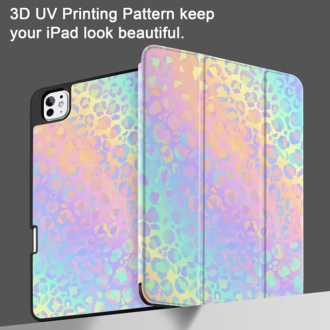 Case for iPad Pro 13 inch (M5 2025 / M4 2024) – [Built-in Pencil Holder] Ultra Slim PU Leather Trifold Stand Cover with Soft TPU Back Auto Wake/Sleep - Color Leopard