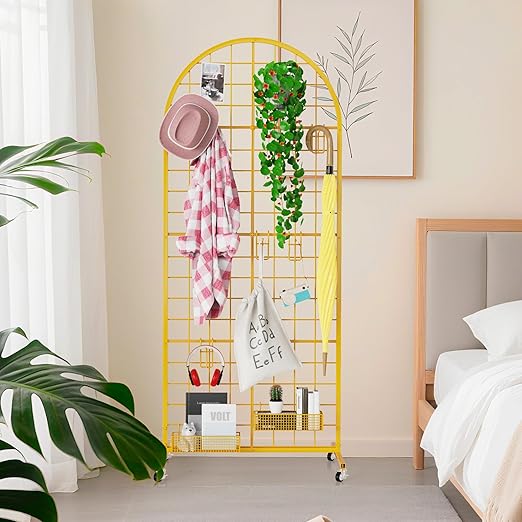 VGMiu Grid Wall Panel 1PCS Display Stand 2' x 5.2' FT Gold Grid Wall Panels Movable Retail Display Racks Floorstanding Gridwall Heavy Duty with Wheel for Art Craft Photo Displays Fair Trade Show