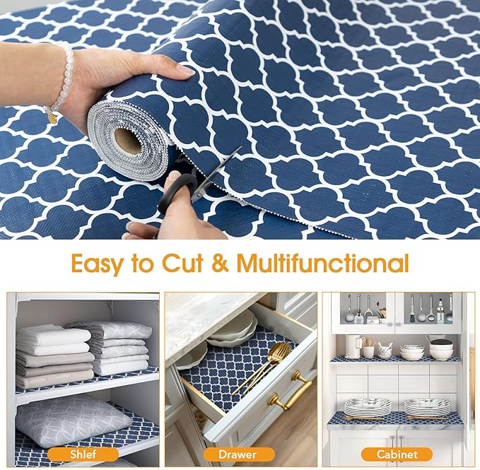 Shelf and Drawer Liner for Kitchen Cabinets Non-Adhesive, Strong Grip Non-Slip Thickened Cabinet Liners for Shelves, Waterproof Mats for Dresser Cupboard, Blue, 12 in x 30 Feet