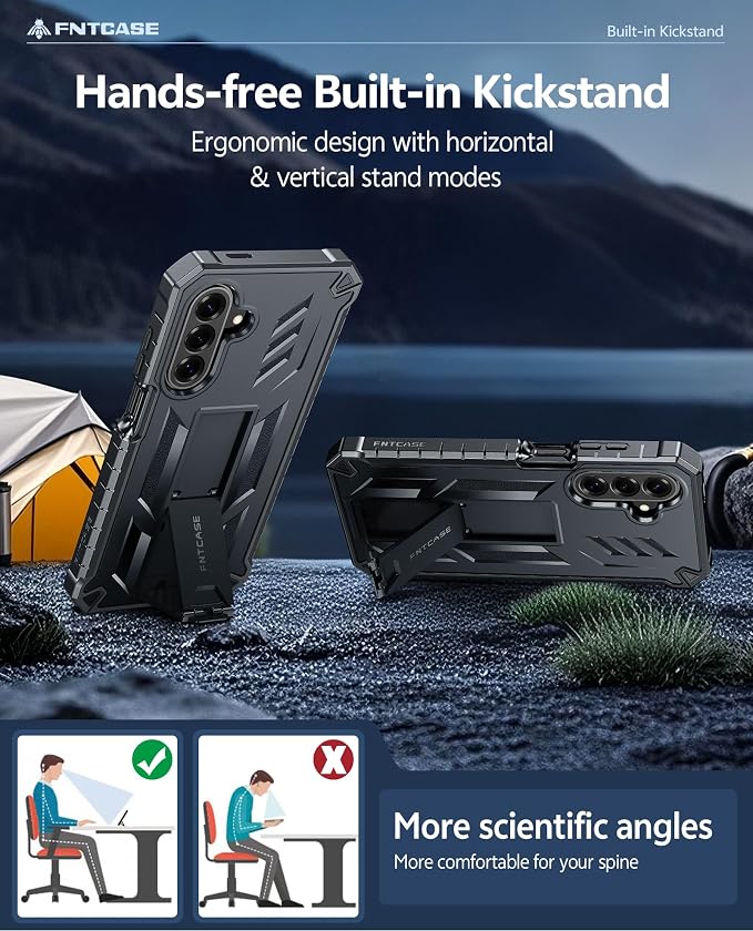 FNTCASE for 11 Pro XL Case Rugged Kickstand 2 Front Frames Black | Built-in Screen Protector 20FT Military-Grade Drop Protection Rugged Heavy Duty Shockproof Full Body Protective Cover