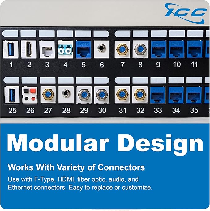 ICC 48 Port Blank Keystone 2U Patch Panel with 19” Metal Rackmount Housing for Slim Profile Keystone Jacks (Sold Separately), UL Listed, IC107BP482
