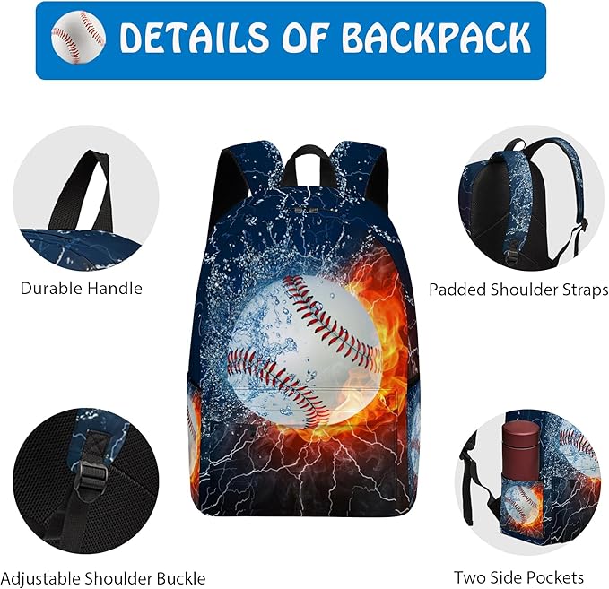 3PCS Backpack for Boys Girls, Kids Baseball Back to School Backpack Sets with Lunch Bag Pencil Case, 17 Inch Lightweight Bookpack 3 in 1 Set for Teens Elementary Middle High School Students