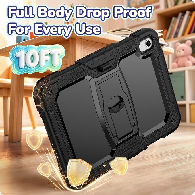 HXCASEAC Case for iPad 9th/8th/7th Generation Case Kids Boys Drop Proof | Built-in Screen Protector Pencil HolderStand Protective Silicone Shockproof Hard Rugged Black