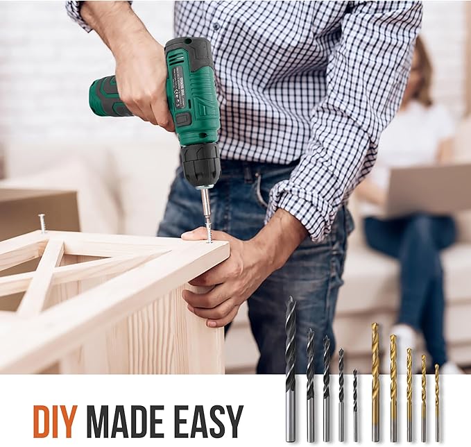 Hi-Spec 110pc Green 8V USB Electric Power Cordless Drill Driver Set. Drill Bits, Sockets and Screwdriver Bit Set Accessories In a Portable Toolbox Case