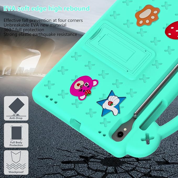 YRH Case for Samsung Galaxy Tab S10 Lite/Tab S10 FE/S9 FE 10.9'' with Handle Stand Kids EVA Shockproof Cover Blue