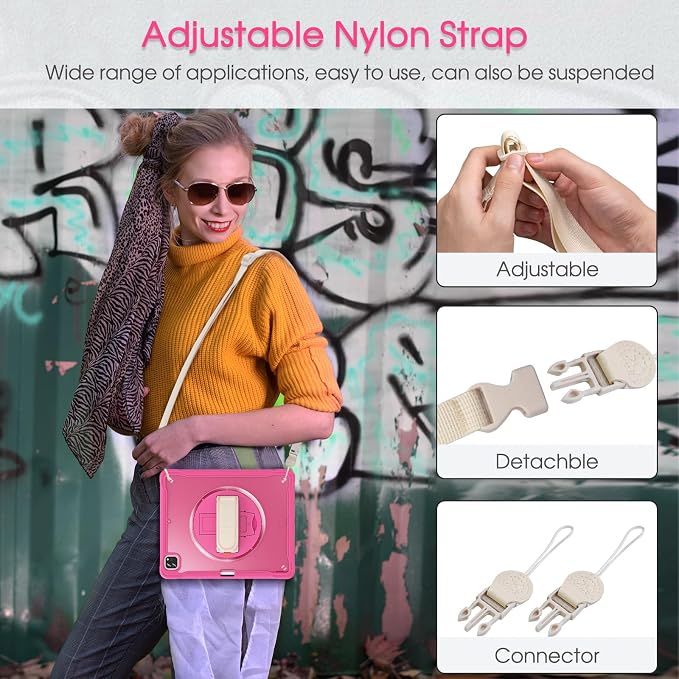 BRAECNstock Full-Body Case for iPad Air 13/Pro 12.9(3-6th)Khaki | Drop-Proof Case with Pencil Holder &amp Screen Protector | 360° Stand for Hands-Free Travel Strap | DIY-Friendly Frosted Back