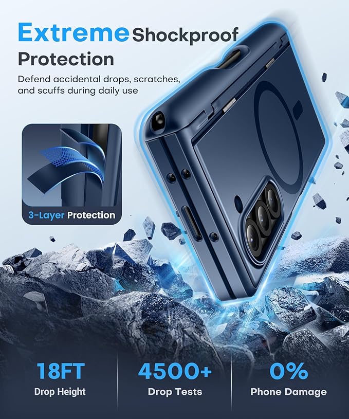 BERFY Magnetic for Samsung Galaxy Z Fold 6 Case with Privacy Screen Protector, [Compatible with MagSafe][Anti Spy]Built-in S Pen Holder & Kickstand, Full-Body Shockproof Phone Case for Z Fold 6, Blue