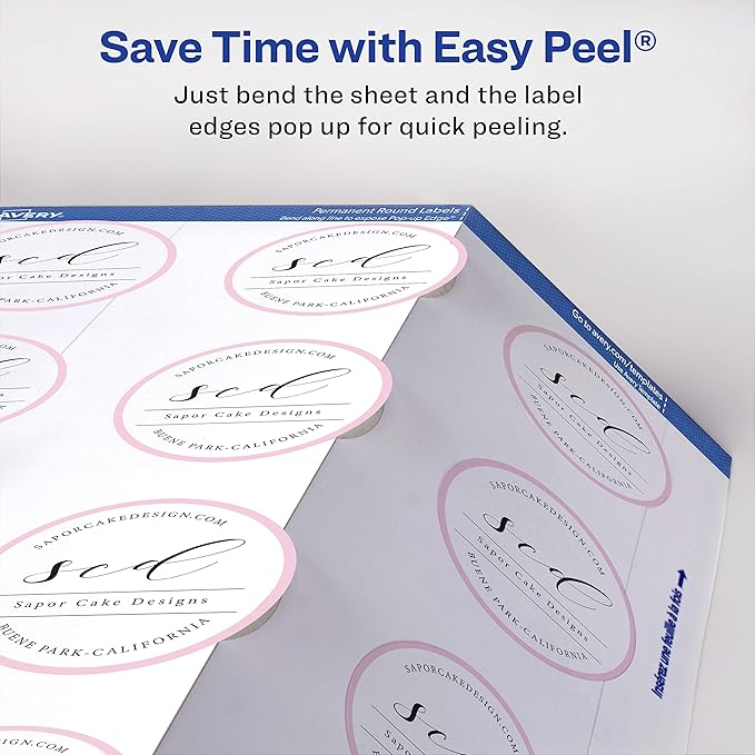 Avery Printable Round Labels with Sure Feed, 2" Diameter, Glossy White, 60 Customizable Labels (22817) (Pack of 2)