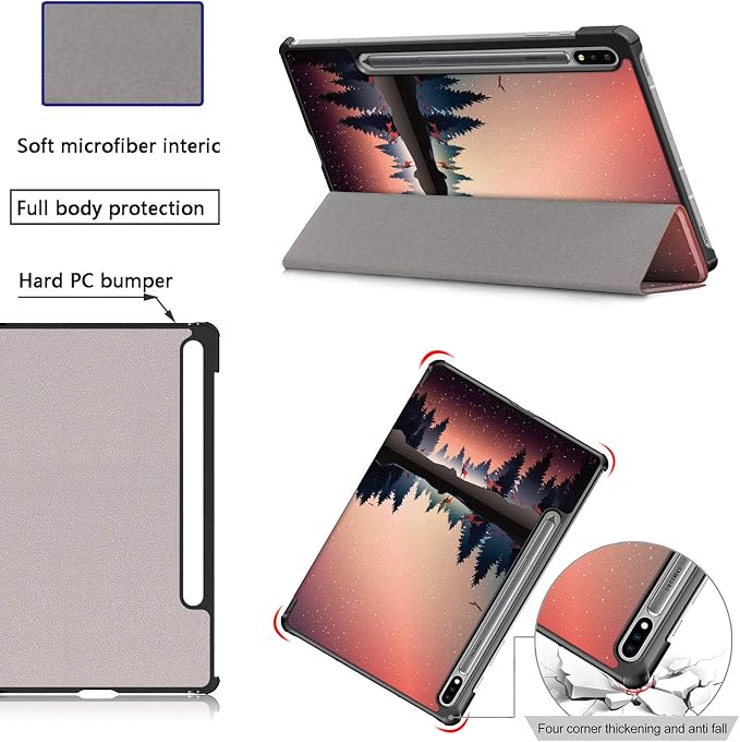 Case for Samsung Galaxy Tab S8 Plus 12.4 2022/S7 FE 2021/S7 Plus 2020 (SM-X800/X806/T730/T733/T736/T738/T970/T975/T976) Lightweight Tri-Fold Stand Thin Cover Auto Wake/Sleep Almond Blossom