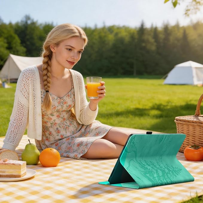 Galaxy Tab S10 Lite / S10 FE / S9 FE Case(10.9 Inch) Frozen Lake Premium Leather with Soft-Touch Feel Built-in Card Slots Adjustable Kickstand Slim and Lightweight ICY Blue
