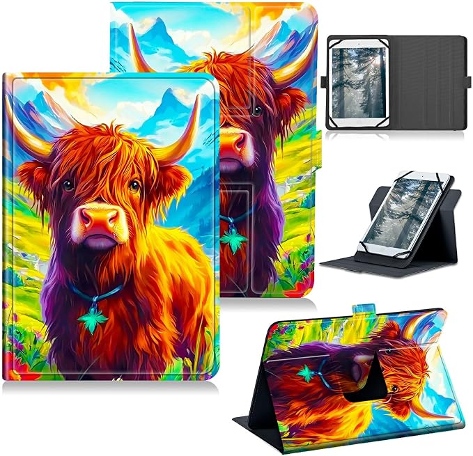 for Walmart Onn 10.1 2024 Onn 10.1 Gen 4 Universal Tablet Case 360 Degree Rotating Kickstand Protective Stand Case with Multiple Viewing PU Leather Shell Case Black Book Cat