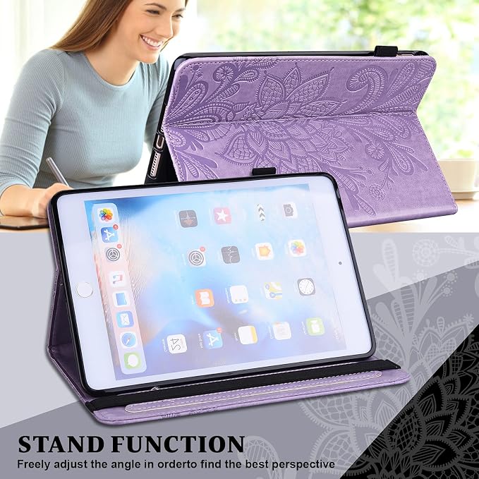 for Kindle Fire HD 8 Tablet (only Fits 10th Generation) &amp Fire HD 8 Plus 8 Case 2020 with Stand/Pencil Holder/Card Pocket/Elastic Band Embossed PU Leather Floral Cover Brown Peacock Flower