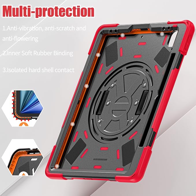 Batianda VortiGrip Case for iPad Air 11 M2/M3/M4 2024-2026 Colorful Blue | Heavy Duty Triple-Layer Rugged Case with 360° Rotating Hand Strap Foldable Hidden Stand Shoulder Strap and Pencil Holder