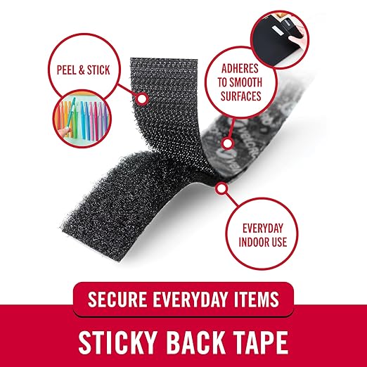VELCRO Brand 6 Ft x 3/4 in | Sticky Back Tape Roll with Adhesive | Cut Strips to Length | Hook and Loop Fasteners | Perfect for Home, Office or Classroom, Black, 90975W