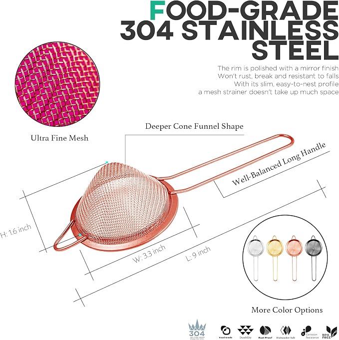Homestia Fine Mesh Strainer for Kitchen, 304 Stainless Steel Cocktail Sieve