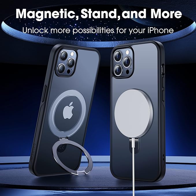 CASEKOO Designed for iPhone 12 Pro Max Case with Magnetic Invisible Stand [Military Drop Protection] [Compatible with MagSafe] Shockproof Translucent Matte Slim Promax Phone Cover 6.7", Black