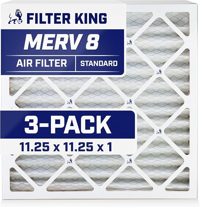 Filter King 11.25x11.25x1 Air Filter | 3-PACK | MERV 8 HVAC Pleated A/C Furnace