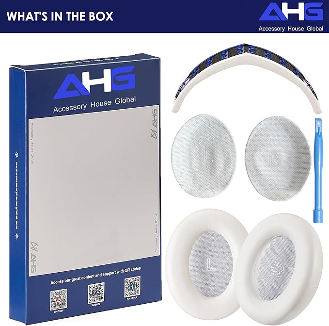 QC Ultra Replacement Ear pad and Headband Pad Kit Cushion Compatible with Bose QuietComfort Ultra Wireless Headphones. (AHG-QUIETCOMFORT-Ultra-Combo-White-Smoke)