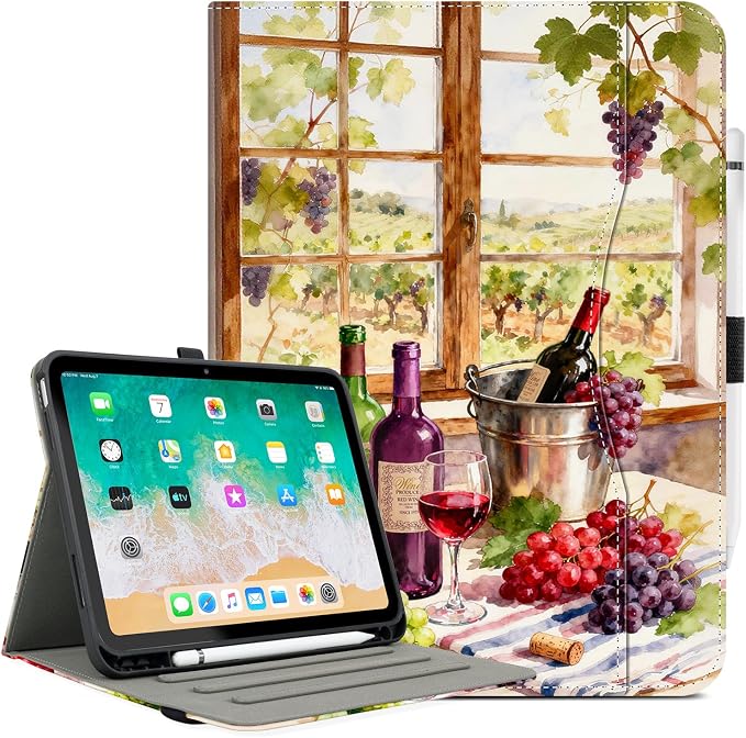 Lokigo Case for iPad (A16) 11th/10th Generation Aurora Forest | for iPad 11th-11 Inch/10th-10.9 Inch Stand Cover Pencil Holder/Hand Strap/Pocket Support Touch ID Auto Wake/Sleep