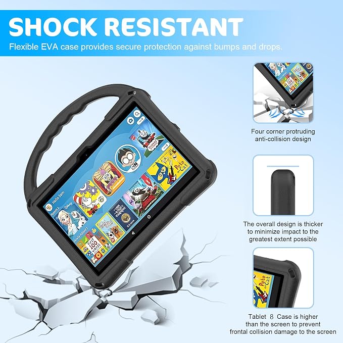 8 Tablet Case for Kids (12th/10th Generation2024/2022 Release) Ubearkk Rotating 360 Kickstand Lightweight Shockproof Protective Case CoverBlack
