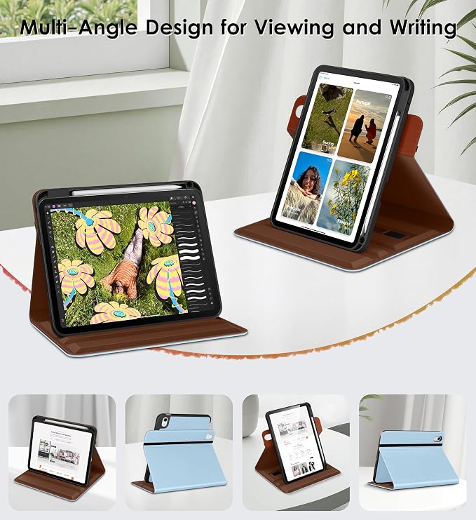 DTTO for iPad Air 11 inch Case M4/M3/M2 (2026/2025/2024) Black | 360 Degree Rotating Premium Faux Leather Folio Stand Cover with Pencil Holder Auto Sleep/Wake Multiple Angles Hand Strap