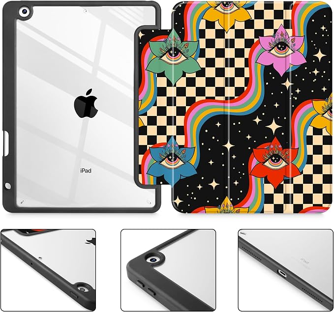 Tuiklol for iPad 10.2 inch 9th / 8th / 7th Gen 2021 2020 2019 Release Case | Built in Pencil Holder - TPU Protection Trifold Stand Stand Clear Back Tablet Cover With Auto Wake/Sleep Blue berries