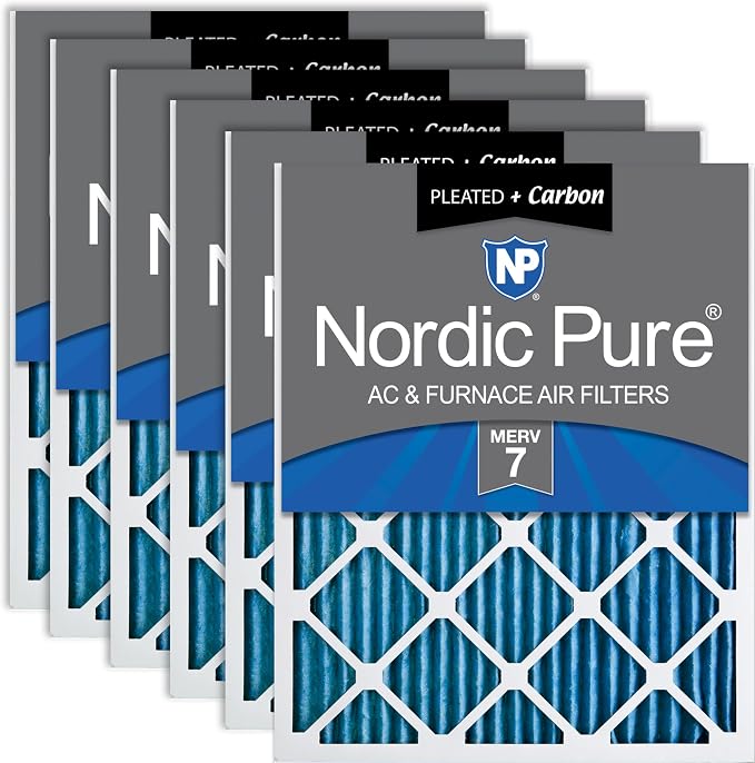 Nordic Pure 16x25x1 Pleated Air Filters MERV 7 Plus Carbon 6 Pack