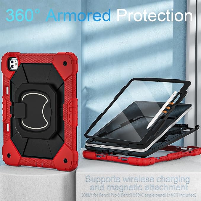 WESOROL Case for iPad Pro 13 Inch M5 2025 / M4 2024 (7th Gen) with Screen Protector/360° Rotating Stand/Pencil Holder/Shoulder StrapMilitary Grade Shockproof iPad Case 13 Inch iPad Pro M5/M4Black