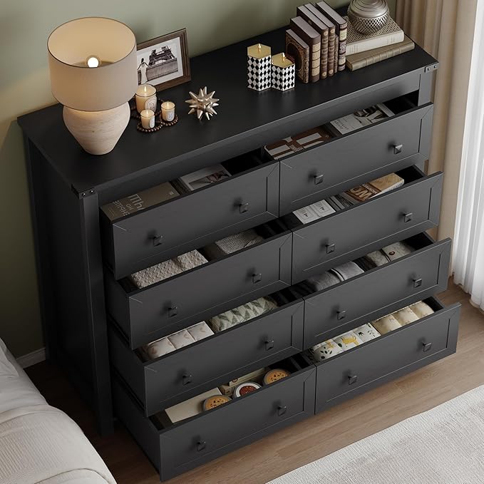 Tall 8-Drawer Dresser, Modern Wooden Storage Chest of Drawers, Dresser TV Stand, Wood Drawer Organizer with Metal Handles for Bedroom, Living Room, Hallway