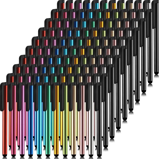 Outus 120 Pack Bulk Stylus Pens for Touch Screens 12 Color Aluminum Capacitive Pens with Clips for Tablets Smartphones Classrooms Offices and Events