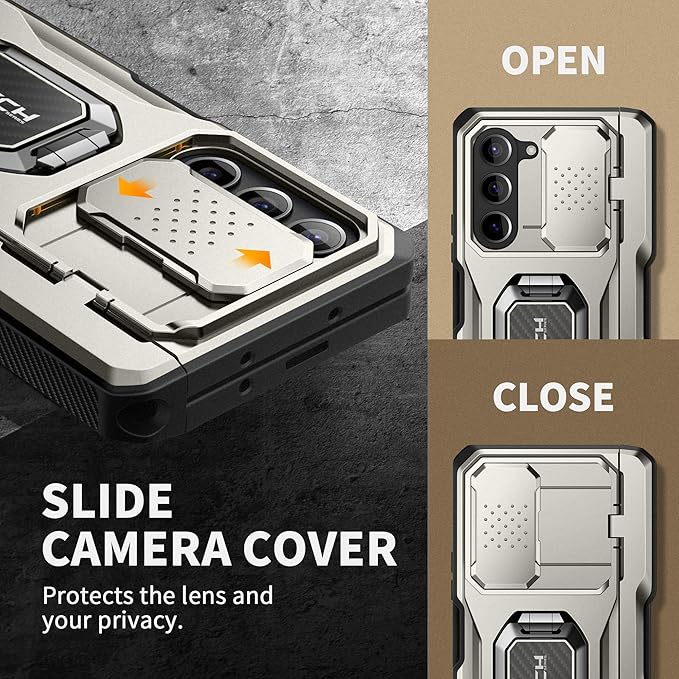 TONGATE for Z Fold 6 Case with Ring Stand, Built-in S Pen Holder & Glass Screen Protector Shockproof Rugged Z6 Phone Case with Camera Cover & Belt Clip for Samsung Galaxy Z Fold6 2024,Titanium Gray
