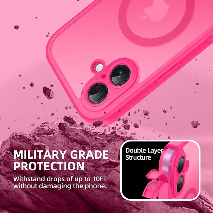 BERFY Magnetic for iPhone 16 Plus Case, Compatible with MagSafe, Built-in Privacy Screen Protector and Upgraded Camera Protection, Anti-Spy Full Body Shockproof Phone Case for 16 Plus 6.7", Hot Pink
