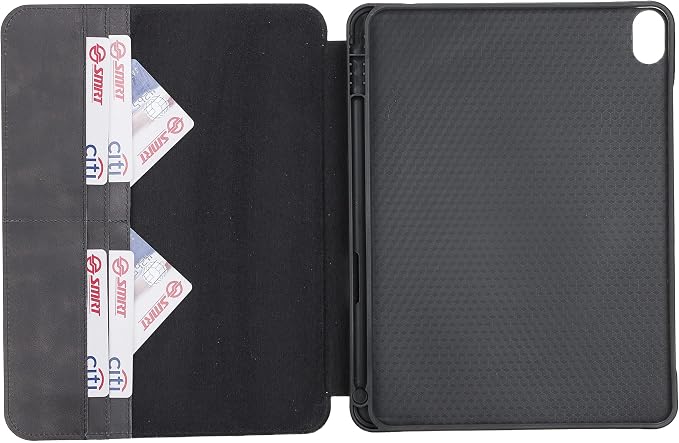 Genuine Leather Handmade iPad 10.2 Magnetic Closure Case with Separeted Compartments and Card Slots for Women &amp Men (8th Gen 2020) (7th Gen 2019) (Black)