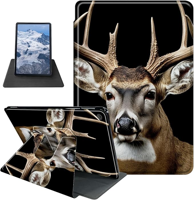 American Flag Deer Pattern Case for All-New Amazon Kindle Fire 7 Inch Tablet (9th/7th/5th Generation 2019/2017/2015 Release)360 Degree Rotating Stand Protective Cover with Auto Sleep/Wake