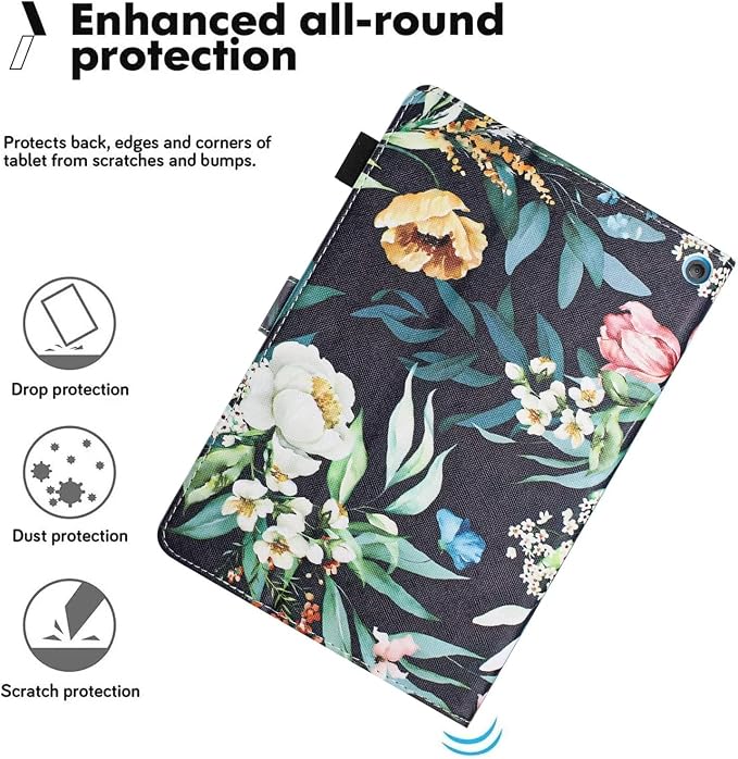 Case for Amazon Fire HD 8 &amp 8 Plus (12th/10th Generation 2024/2022/2020 Release) Pen Holder Premium PU Leather Stand Cover with Smart Auto Wake/Sleep Green Tress