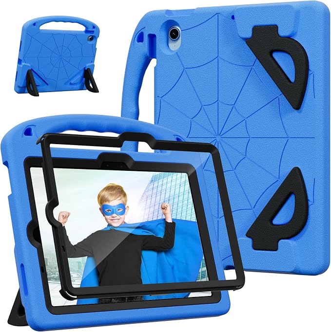 Kids Case for iPad Air 11-Inch (M4/M3/M2 2026/2025/2024) | iPad Air 5th Gen (2022) / 4th Gen (2020) 10.9 Shockproof Cover with Built-in Screen Protector and Stand (Black+Blue)