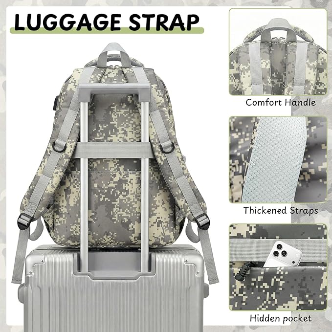School Backpack for Boys - 5pcs Camo Boys Backpack with Lunch Box Set for Kids Teens Elementary Middle High School,18″ Large Capacity Students Bookbag