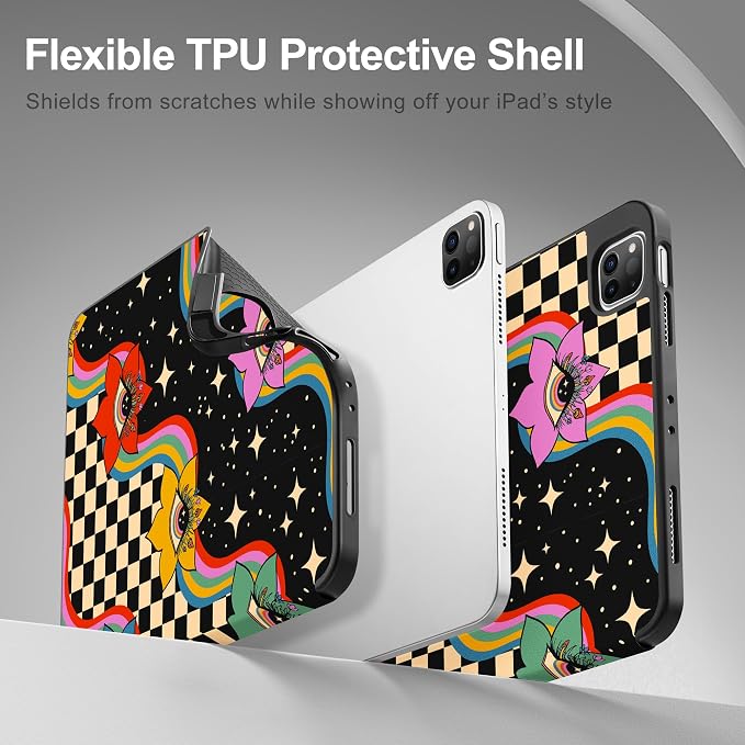 Tuiklol for iPad Pro 11 Inch 4th / 3rd / 2nd / 1st Gen Case 2022 2021 2020 | 2018 Build-in Pencil Holder with Stand TPU Back Cover &amp Trifold Stand &amp Auto Wake/Sleep Tablet Case Black Cat