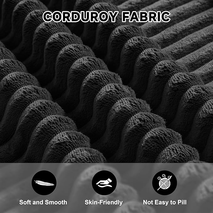 135.4" Cloud Couch Sectional, Modular Sectional Sofa with Deep Seat, Plush Corduroy U Shaped Boneless Couch, Convertible Sectional Couches for Living Room, 6Seat, Black