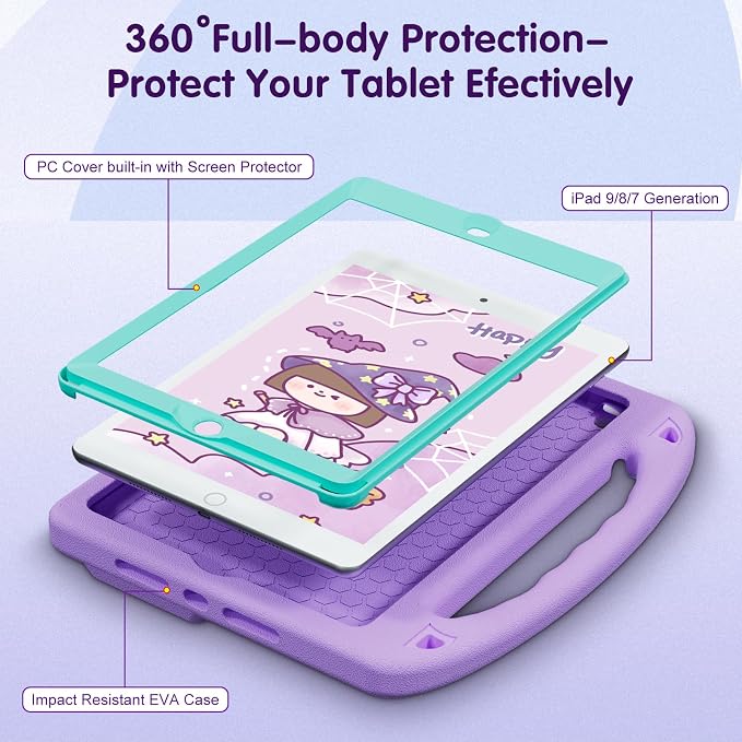 Kids Case for iPad 9th/8th/7th Gen. (10.2-inch 2021/2020/2019) | Shockproof Cover with Built-in Screen Protector and Stand Black