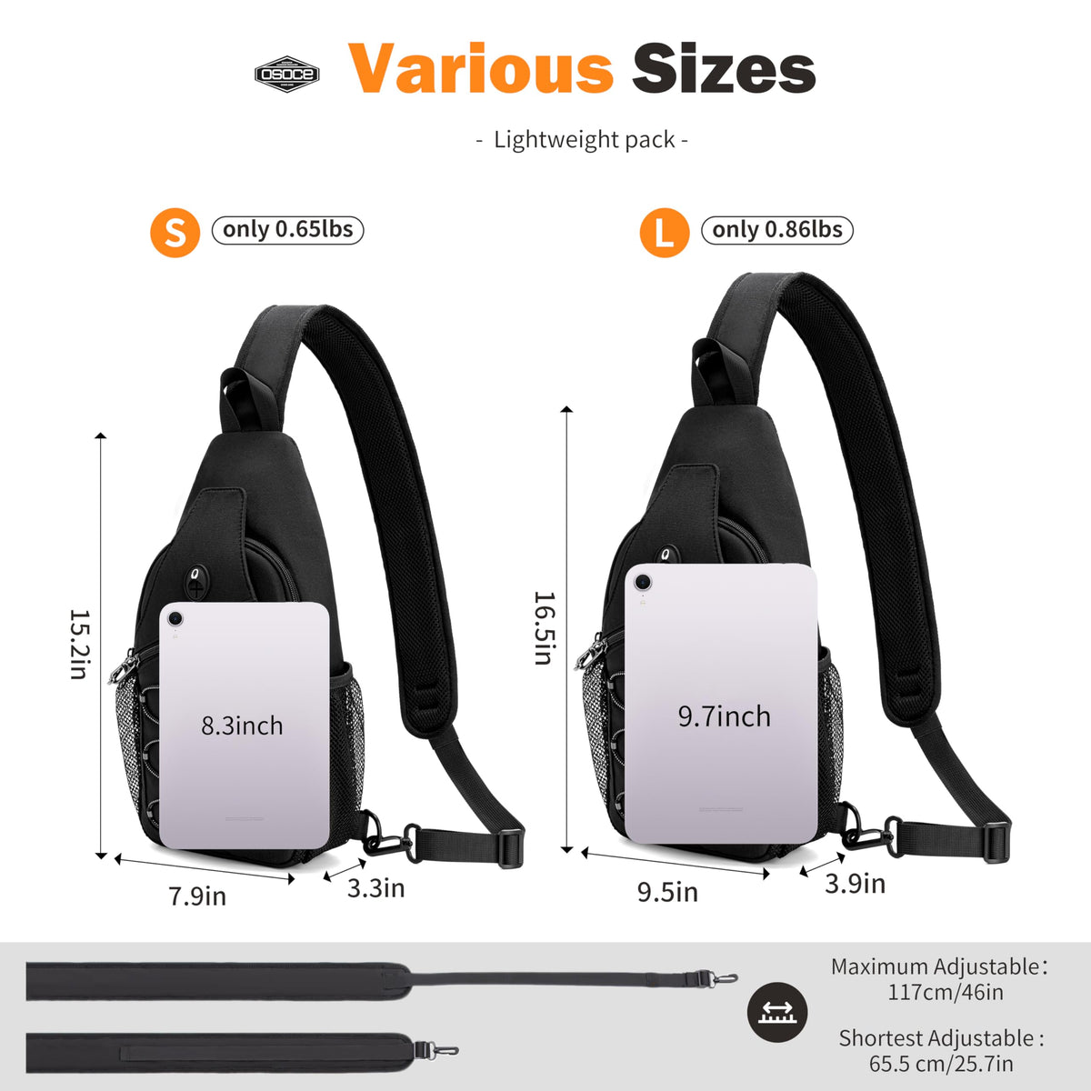 OSOCE Anti Theft Sling Bag RFID Blocking Crossbody Chest Bag for Men Women Water Resistant Travel Fits 9.7" iPad