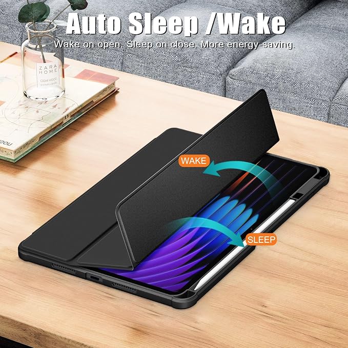 Case Compatible with Xiaomi pad 7/7 Pro 11.2 2024Slim Drop Protection Tri-Fold with Hard Shell Transparent Back and Pen Holder Stand Smart Cover with Auto Wake/SleepBlack
