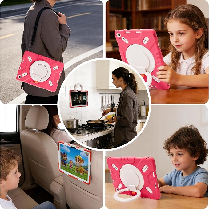 Pepkoo Triple Shock-Absorbing Protective Case for iPad (A16) 11th/10th Gen | Comfortable Heavy-Duty Kids Protective Case With Tactile Sensation With Handle Shoulder Strap (Black)