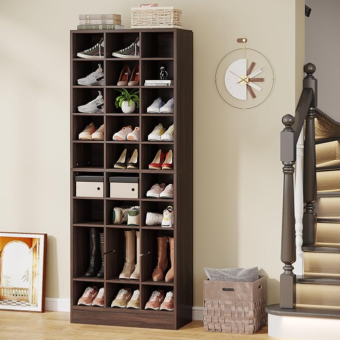 Tribesigns 10-Tier Shoe Storage Cabinet Set of 2, Espresso Wooden Shoe Rack with 30 Cubbies, Freestanding Tall Entryway Shoe Organizer for Closet, Entryway, Living Room