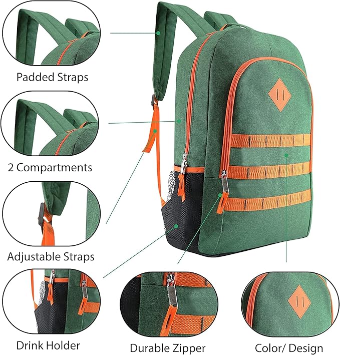 6-Pack 19” Sport Backpacks with 50 Piece School Supplies Kits - Pens, Pencils, Crayons – Bulk Bundle for Elementary, Middle, and High School Students, 6 Assorted Styles