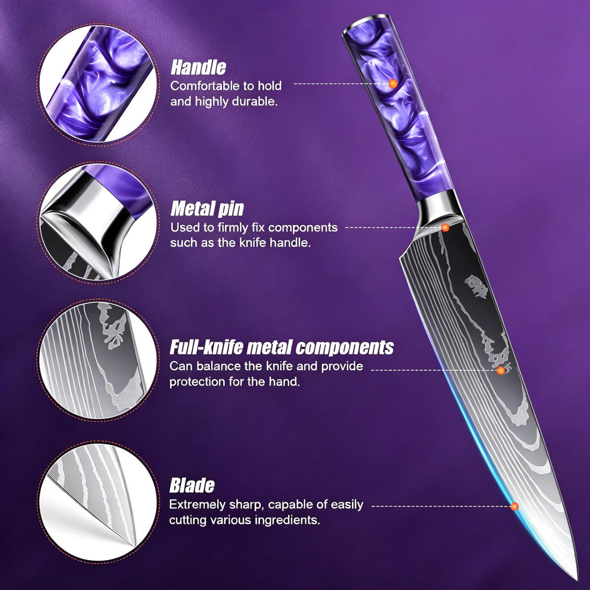 FIVE COWS 10-Piece Premium Japanese Kitchen Knife Set - Star Collection, Laser Damascus Pattern, 440A Stainless Steel Ultra Sharp for Fast Cutting (Red)